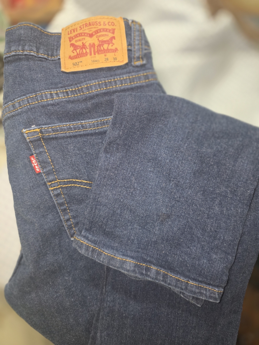 Levi's Boy's Straight Leg Jeans - Dark Blue with Tan Patch